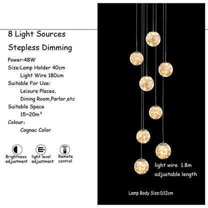 Transparent glass globe chandelier for loft and duplex stair openings