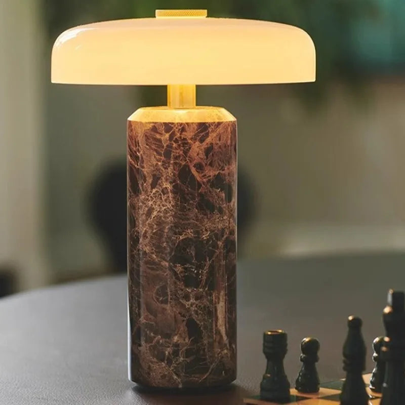 Touch lamp marble base and shade detail showing smooth texture