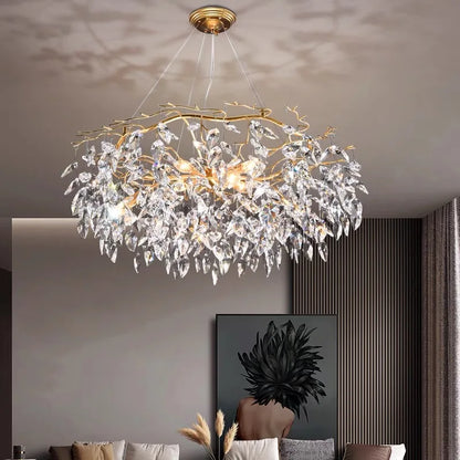 Cut crystal set across the chandelier brushed gold iron arms