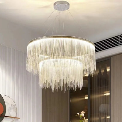 Linear chain chandelier, 59.1 inches long, in silver aluminum chain