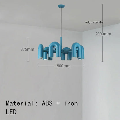 Stacked U arm chandelier in orange giving an upward ceiling wash