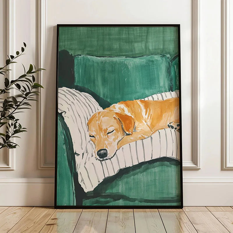 Funny Retro Dog Illustration Canvas Wall Art