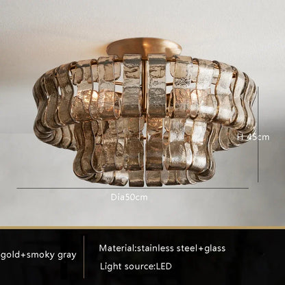 Dimmable steel and glass chandelier with a polished black finish