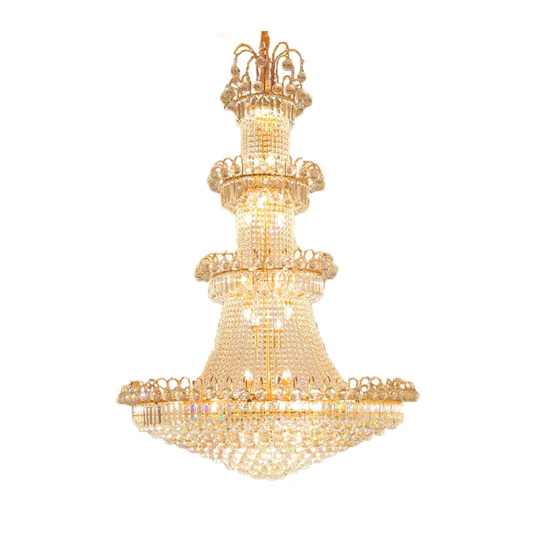 Large 98.4 in tiered crystal chandelier with its LED bulbs included