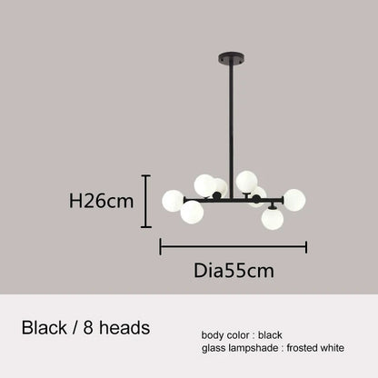 Eight head black body glass ball chandelier, non dimmable fitting
