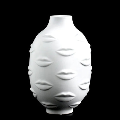 3D lip white pottery vase dry flower insert modern décor
