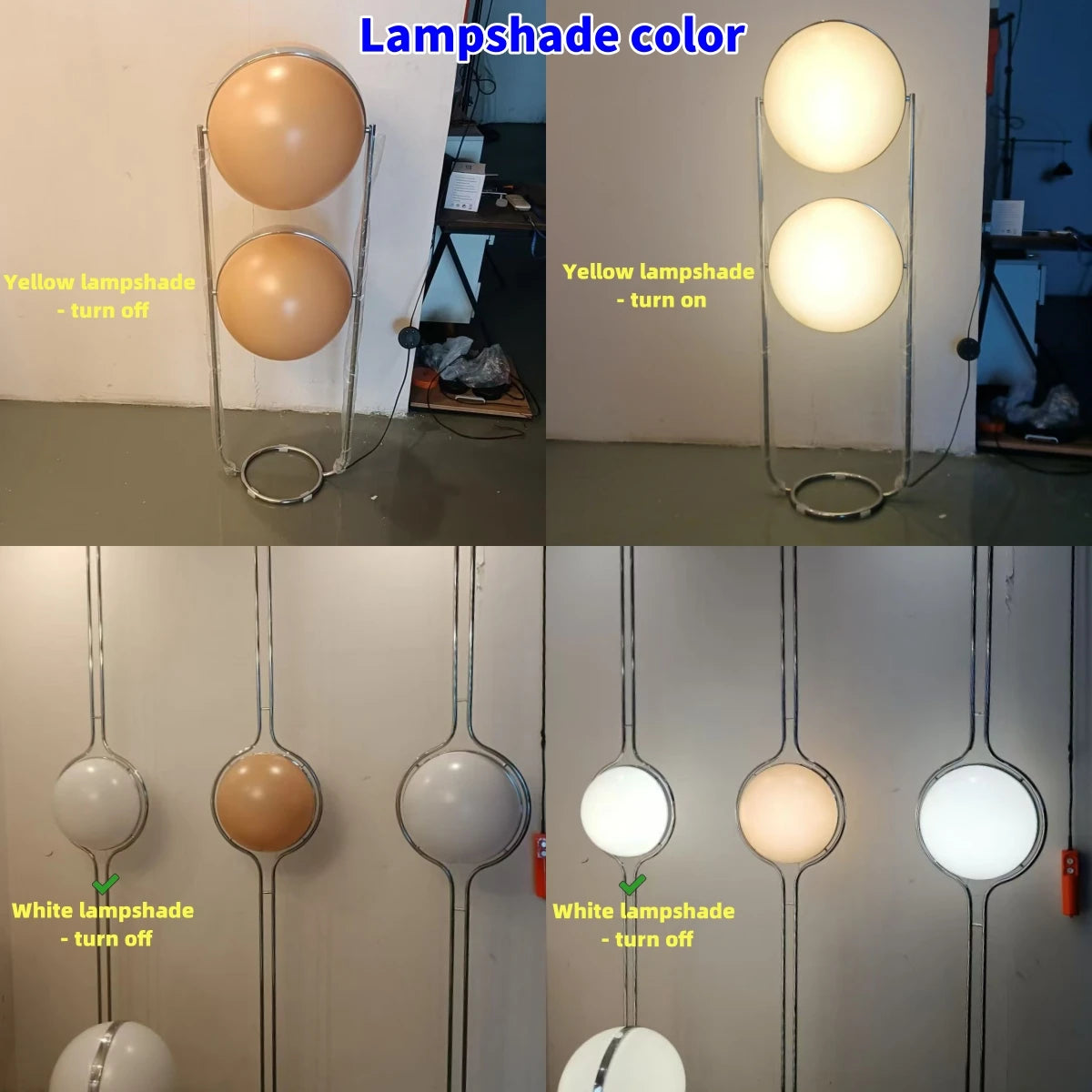 Floor lamp acrylic ball shade close-up showing diffused white light
