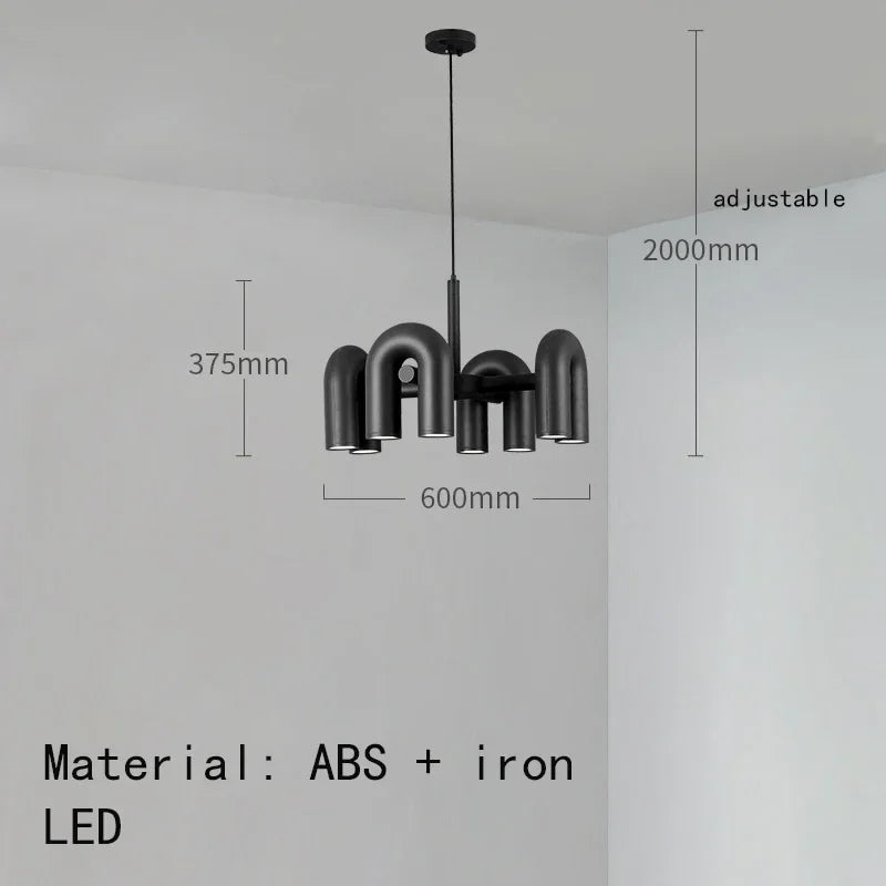 Nordic U shaped chandelier in cold white light with a flush ceiling fit