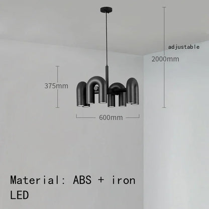 Nordic U shaped chandelier in cold white light with a flush ceiling fit