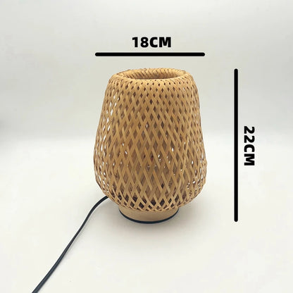Small Bamboo-Woven Lamp Handmade Craft Table Lamp for Bedroom & Study Bamboo-Style Design Warm Decor Piece Desktop Ornament