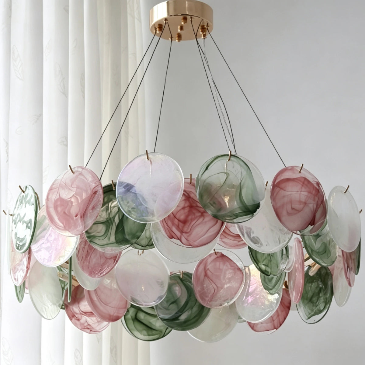 Colorful glass chandelier at 19.7 in diameter with 22 glass pieces