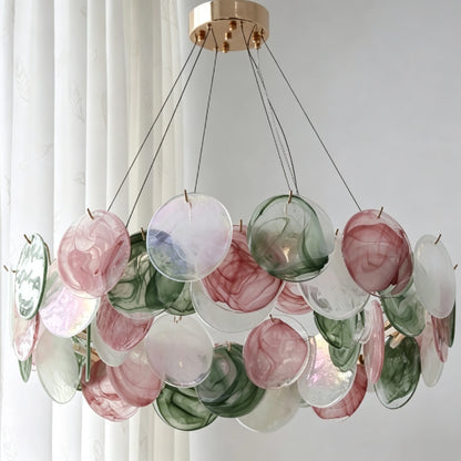 Colorful glass chandelier at 19.7 in diameter with 22 glass pieces