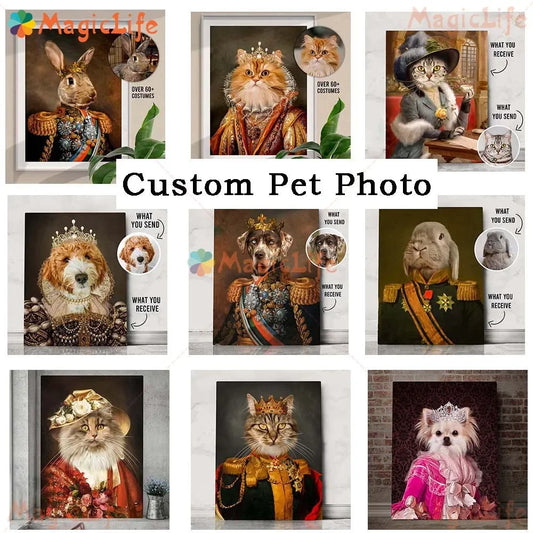 Custom Royal Pet Portrait Cat Dog Canvas Wall Art