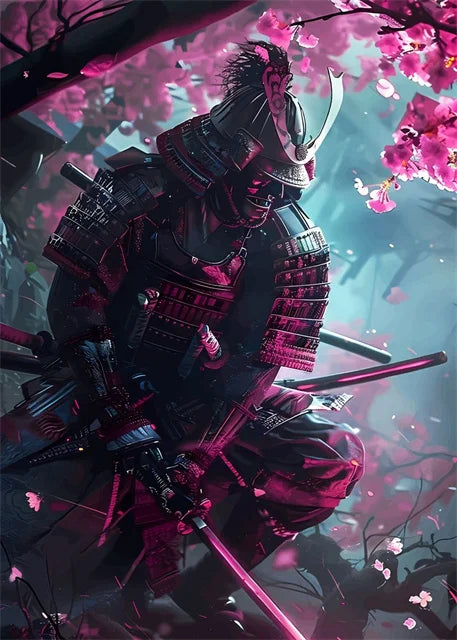 Japanese Samurai Warrior Abstract Canvas Wall Art