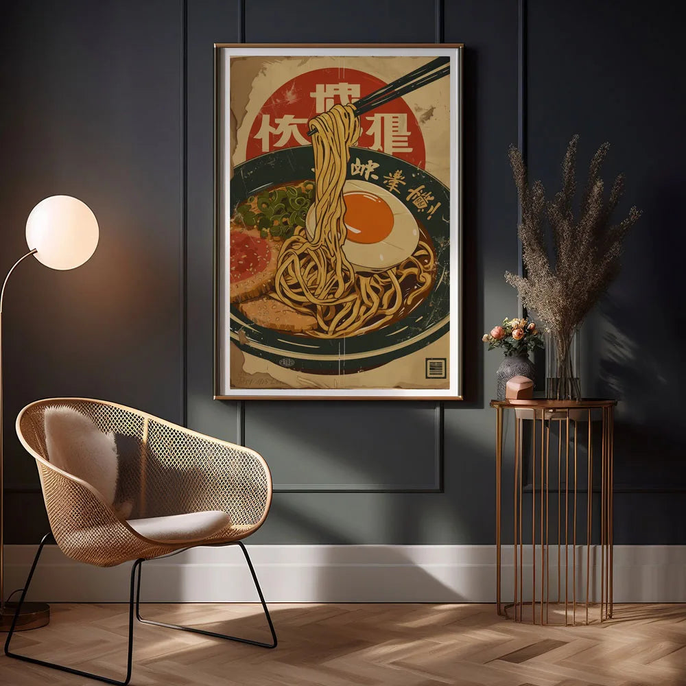 Japanese Ramen Cat Anime Canvas Wall Art