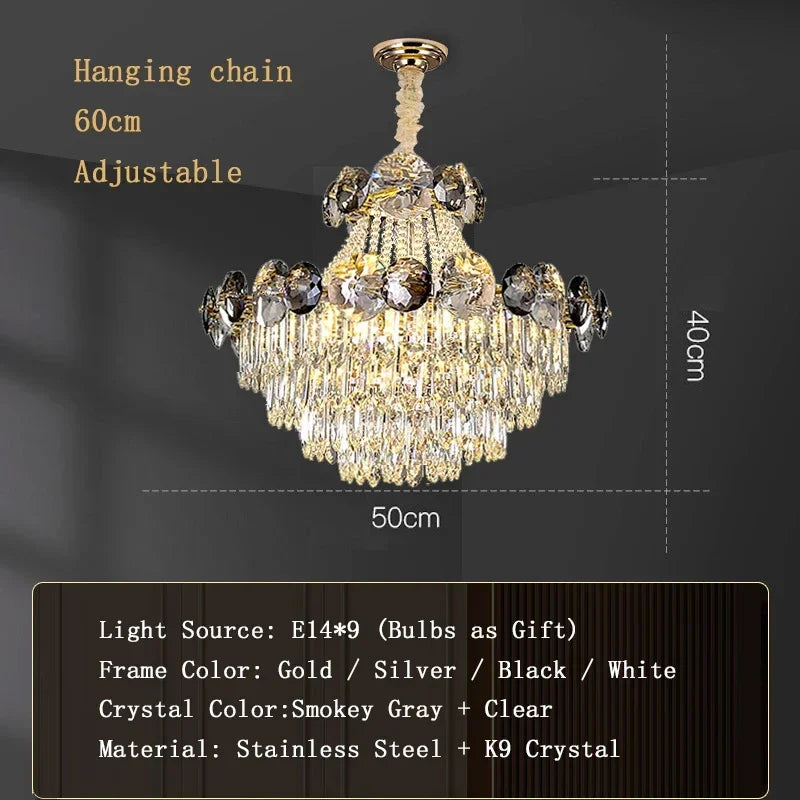 K9 crystal detail on the gold plated classical chandelier arm