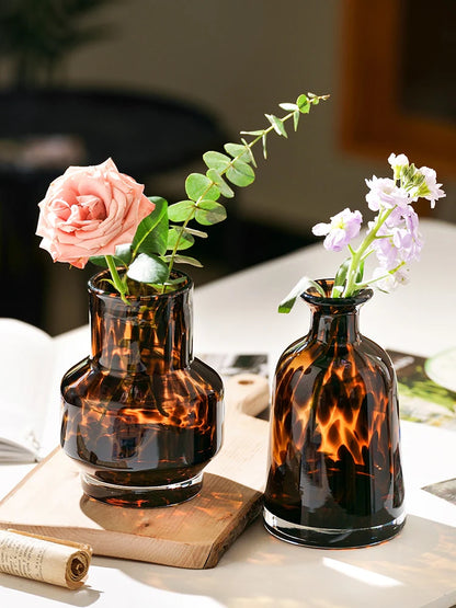 Leopard print luxury glass flower vase living room decoration