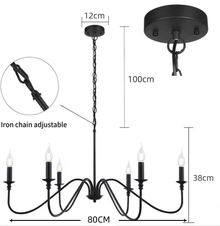 Industrial style metal chandelier in black, four arm version, no shades