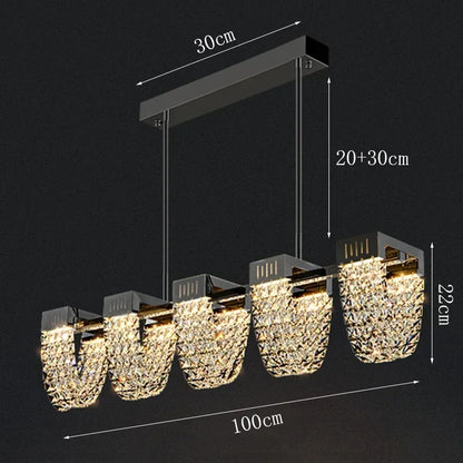 Linear silver crystal chandelier spanning 39.4 in (100 cm) long