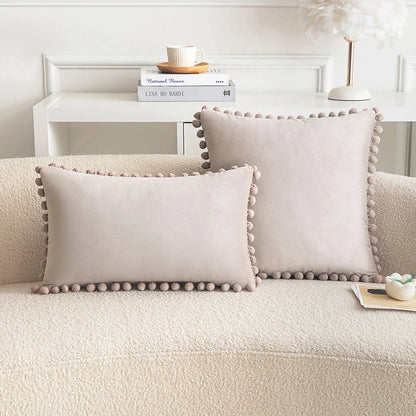 Velvet Pom-Pom Throw Pillow Cover
