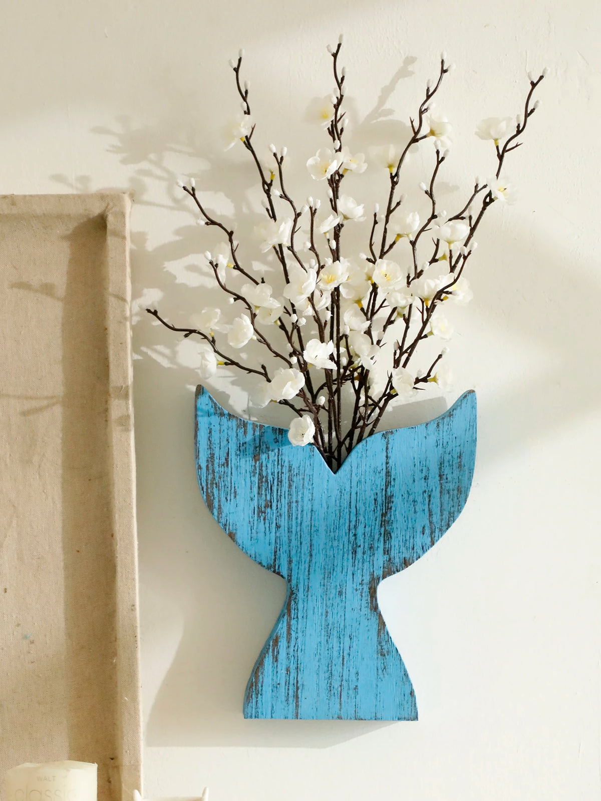 Nautical wooden vase whale tail coastal boho dried flower