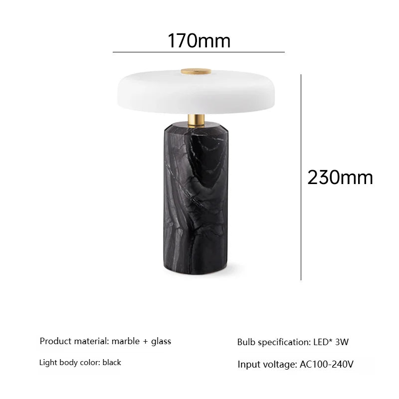 Touch marble lamp side profile showing elegant rounded silhouette
