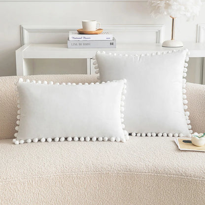 Velvet Pom-Pom Throw Pillow Cover