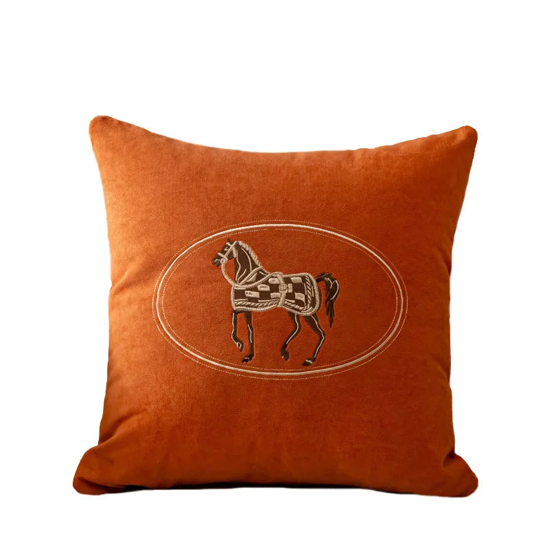 Embroidered Horse Throw Pillow Cover — styling detail