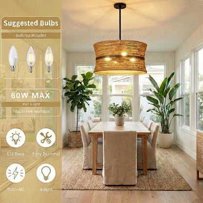 Boho Rattan 4 Light Chandelier