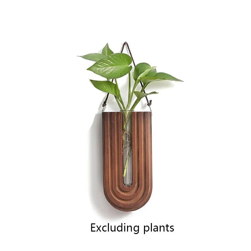 Wooden wall mounted hanging vase hydroponic plant rack home décor