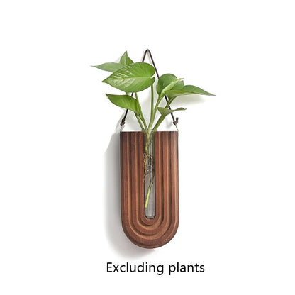 Wooden wall mounted hanging vase hydroponic plant rack home décor