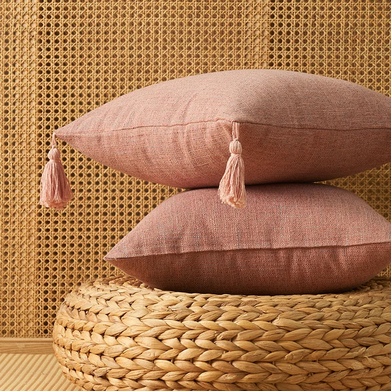 Linen Tassel Lumbar Pillow Cover — styling detail
