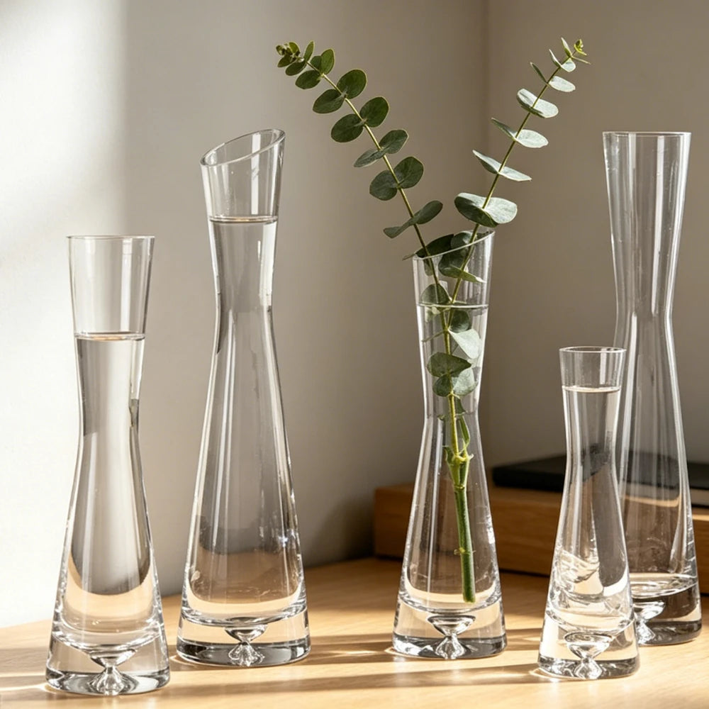 Style B small glass vase with artistic slanted opening on white desk