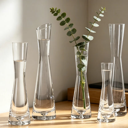 Style B small glass vase with artistic slanted opening on white desk
