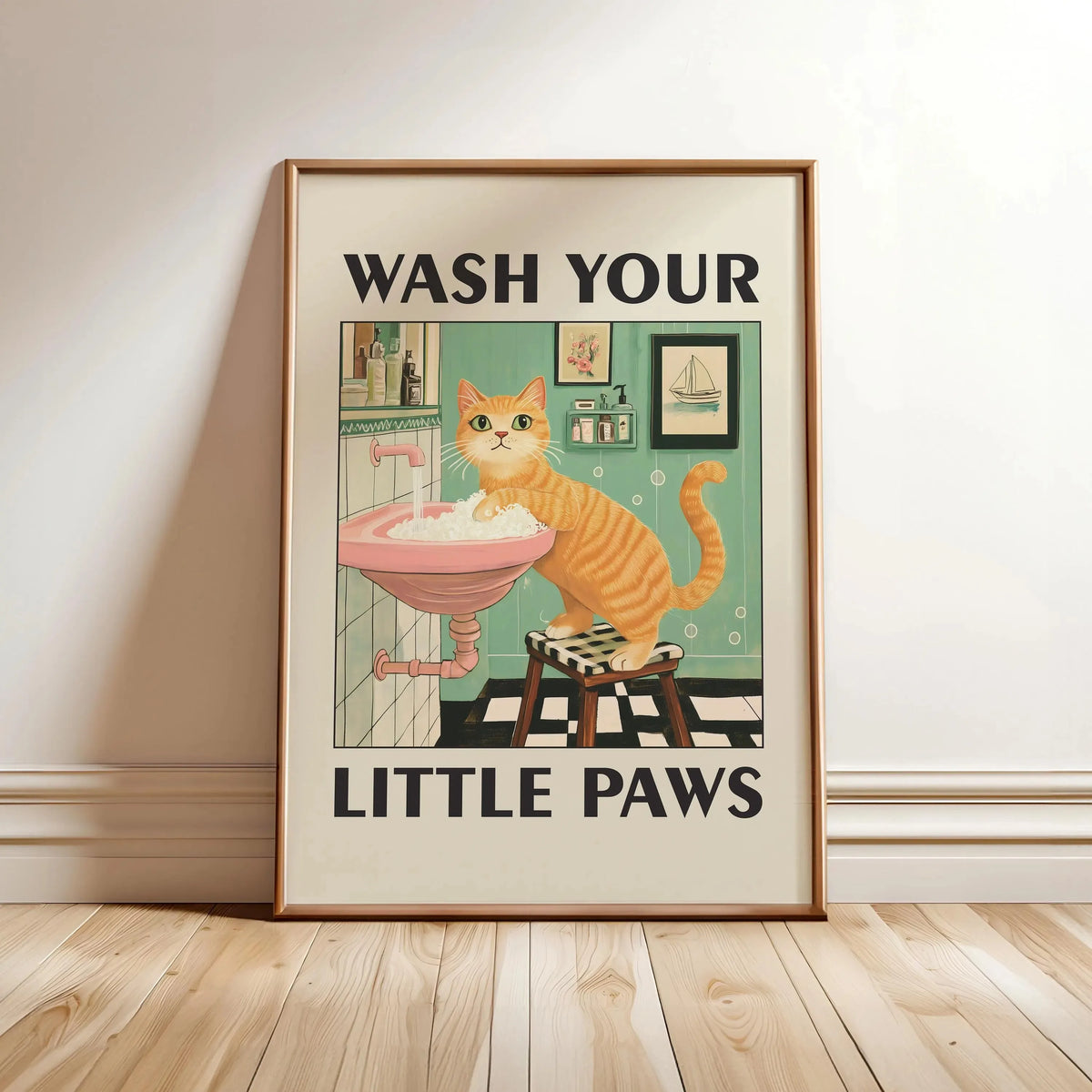 Wash Your Paws Black Cat Bathroom Canvas Wall Art