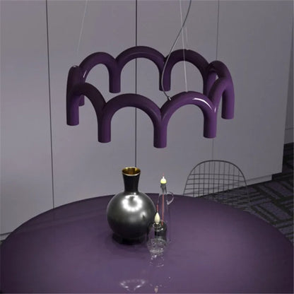 Blue painted tube chandelier on twin cords with G9 sockets