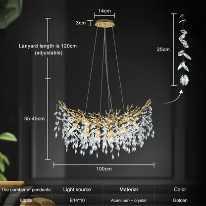 Linear crystal chandelier, 47.2 inches long, on semi-flush mounting