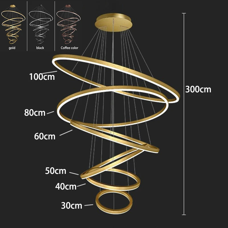 Three tier acrylic ring chandelier in gold with a 90 to 260V LED strip
