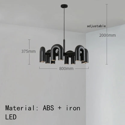 Polished chrome tube chandelier with sixteen lights in black finish