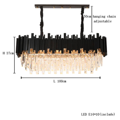 Linear crystal chandelier at 31.5 in length in a gold finish