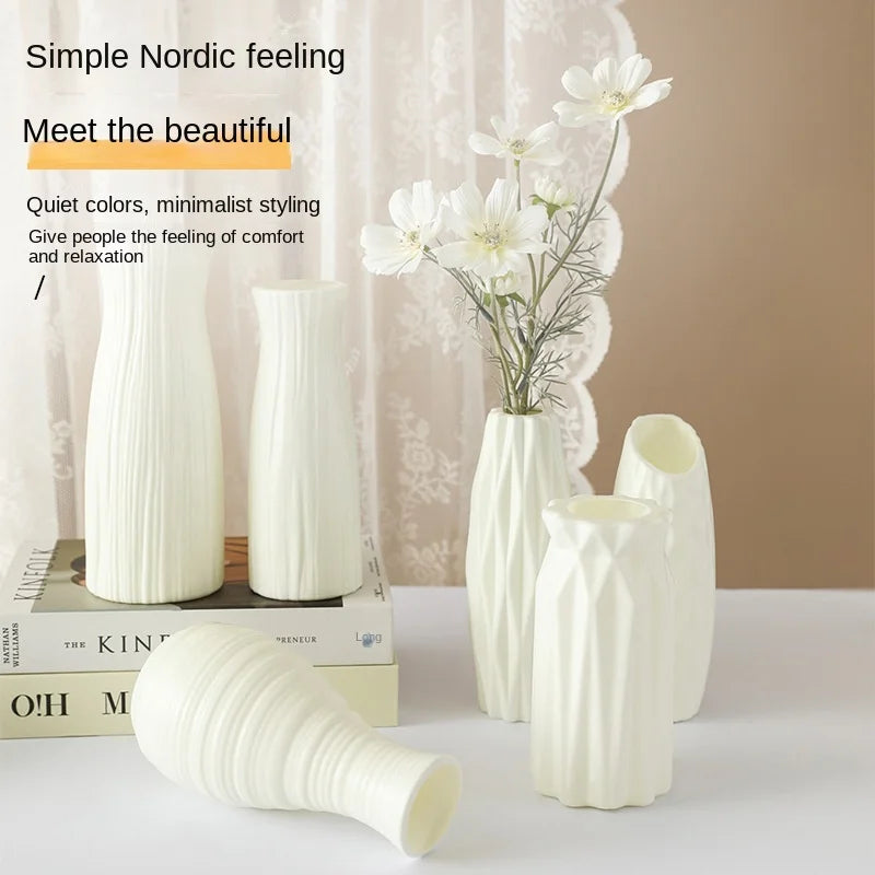 Pan wood grain finish Nordic plastic vase for artificial flowers in home