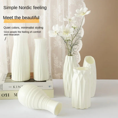 Pan wood grain finish Nordic plastic vase for artificial flowers in home