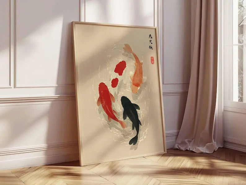 Japanese koi fish minimalist canvas wall art — alternate size option