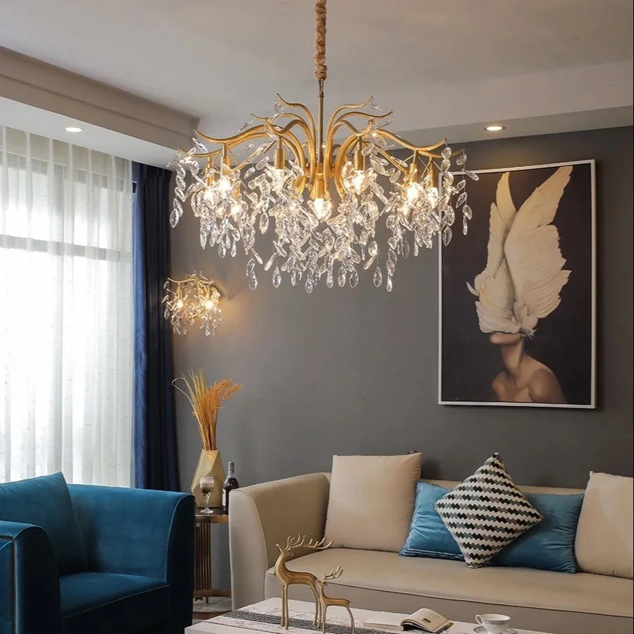 Black crystal branch chandelier with nine lights and E14 bulbs