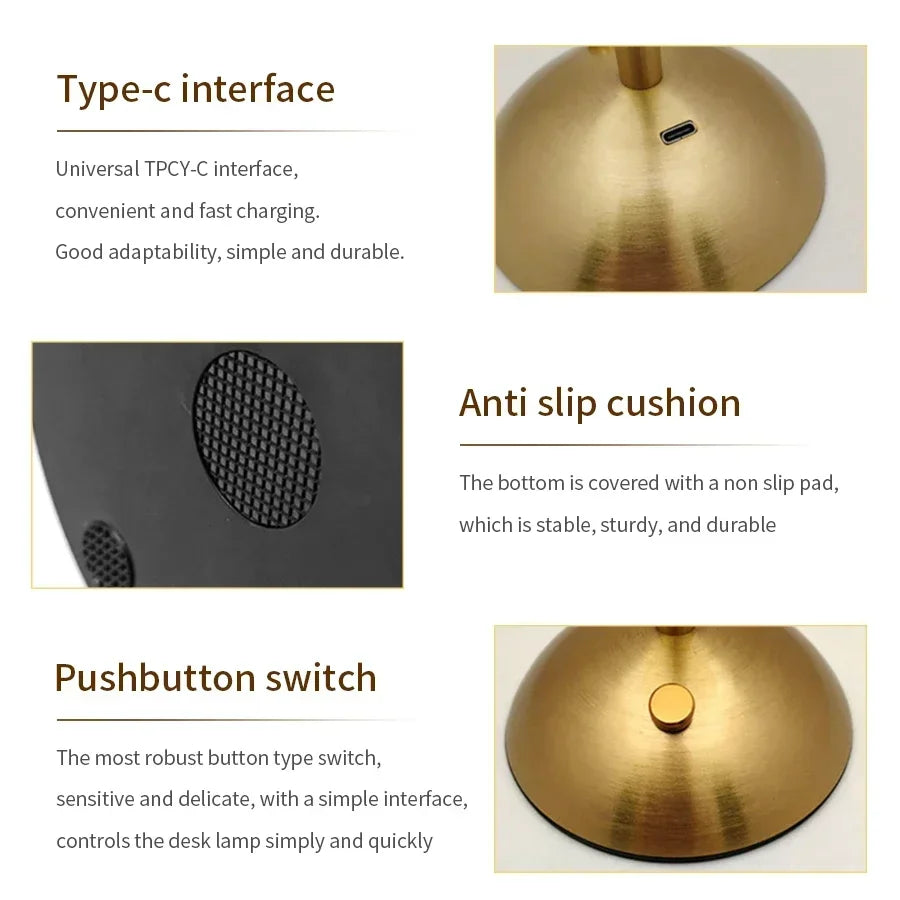 Dimmable table lamp USB Type-C charging port detail close-up view