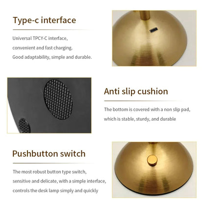 Dimmable table lamp USB Type-C charging port detail close-up view