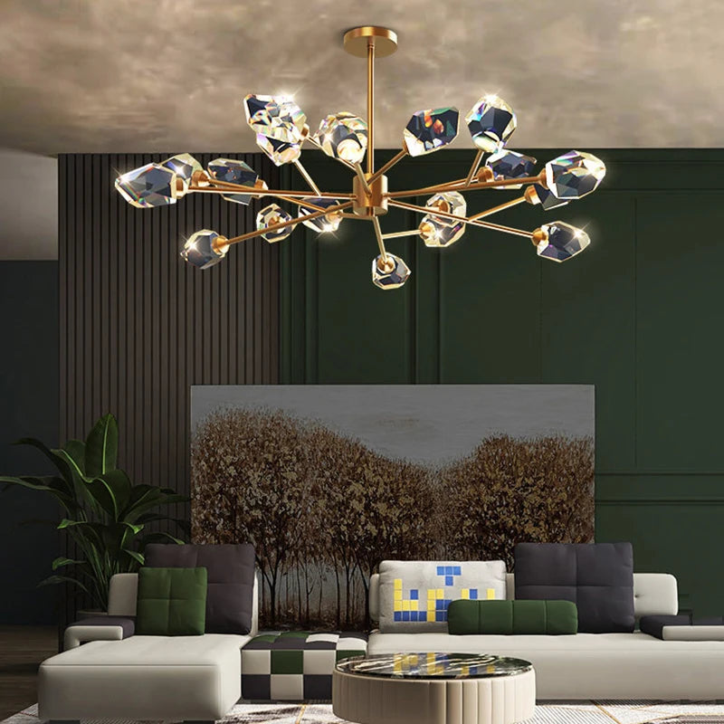 Black finish linear crystal chandelier with suspended faceted crystal strands