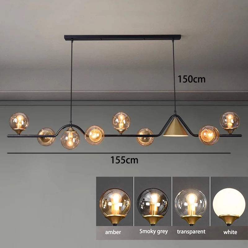 Six head linear glass chandelier with a 59.1 inch adjustable cord drop