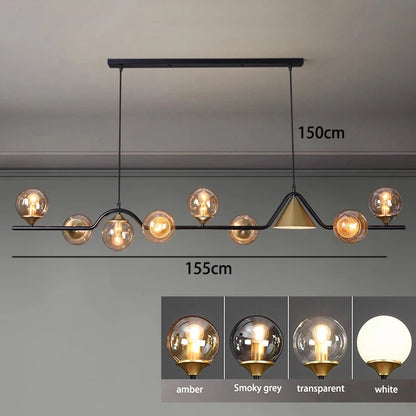 Six head linear glass chandelier with a 59.1 inch adjustable cord drop