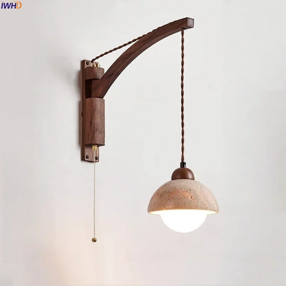 travertine stone wall sconce, front view on white background